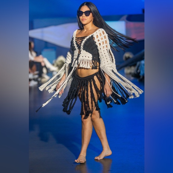 Boho Fringe Sweater - Black and Cream Handmade Original GoodVibeGoda Piece - Picture 14 of 16